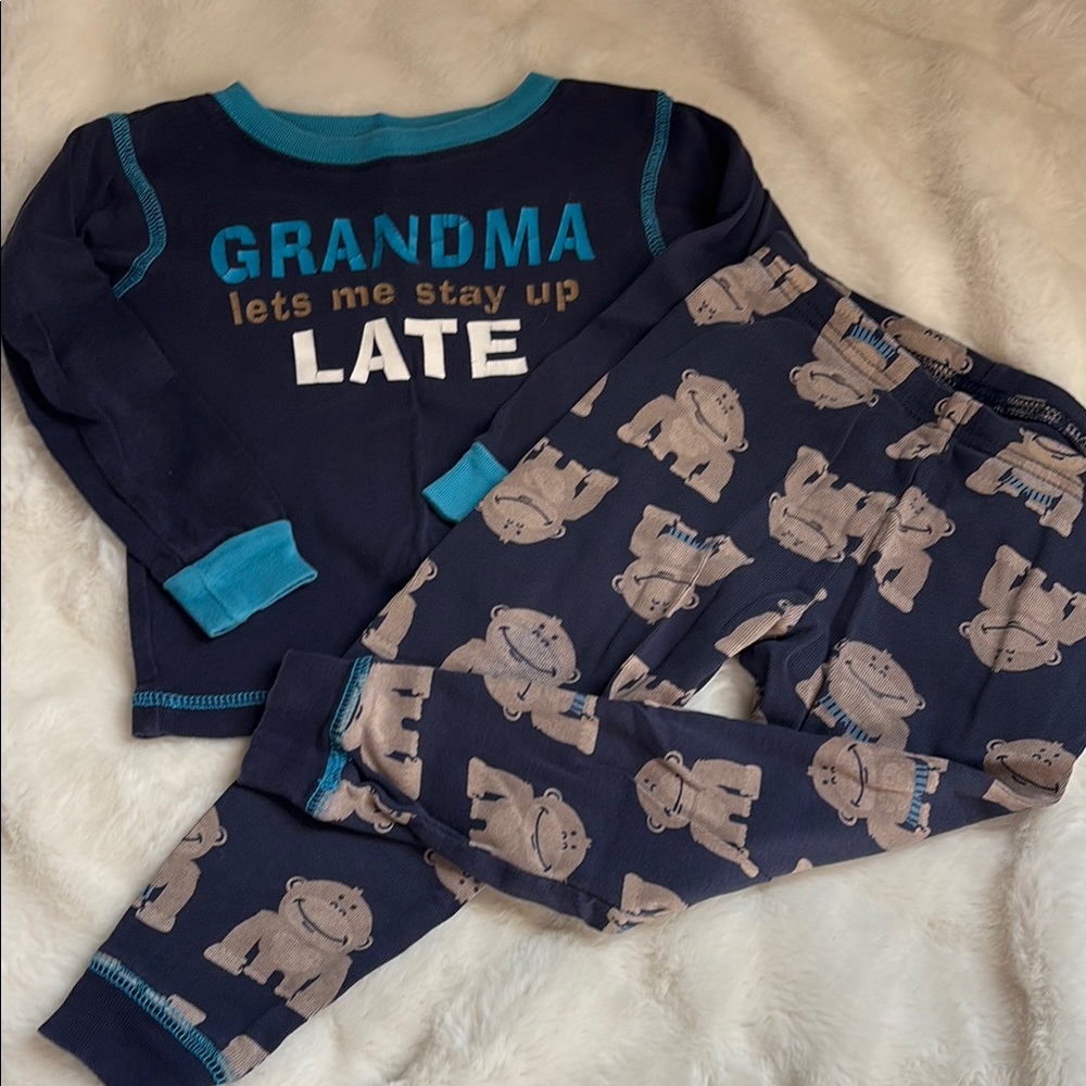 Kids Pajamas - Navy Blue with Monkey Print